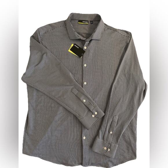 Murano Men’s Slim Fit Performance Men’s Black & White Checkered Shirt. 2XL. NWT - Picture 4 of 13